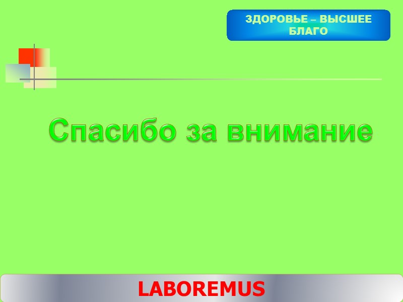 LABOREMUS ЗДОРОВЬЕ – ВЫСШЕЕ БЛАГО Спасибо за внимание